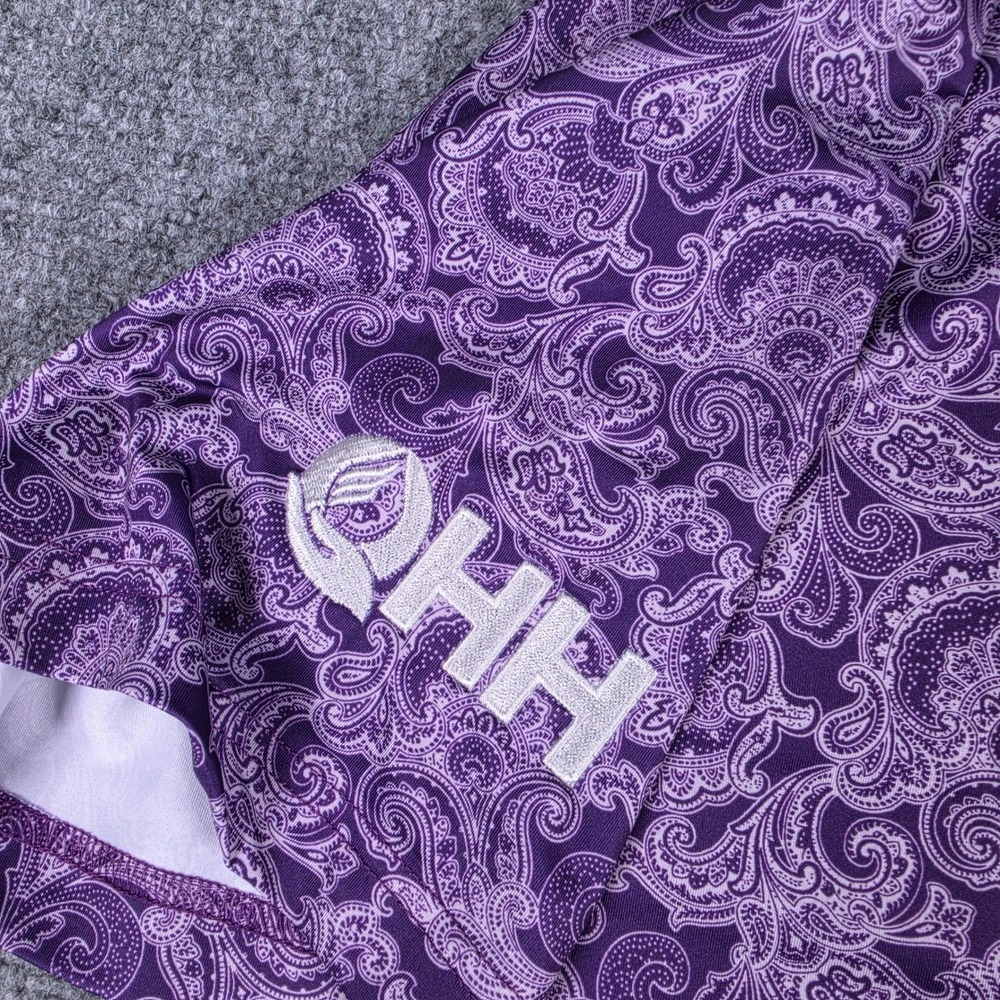 Donald Ross Polo Shirt Mens L Purple Paisley Short Sleeve Performance w/Logos - Picture 8 of 9